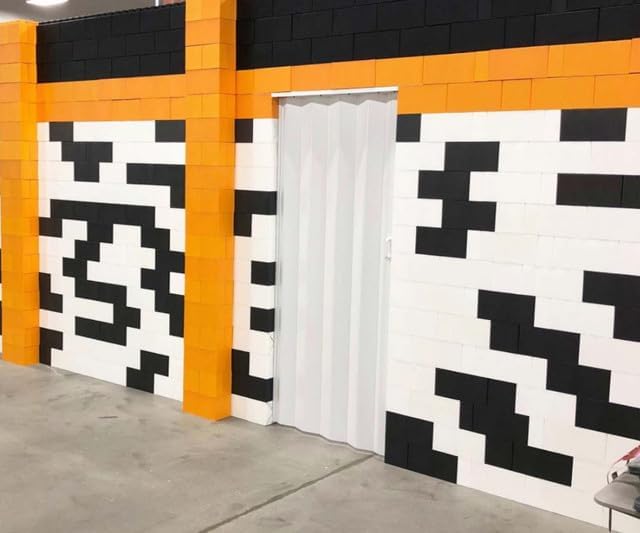 EverBlock 7’ x 7’ Wall Kit with Accordion Door | 3’ x 7’ Doorway | Modular Building Blocks | Wall Display System | Room Divider & Partition | Easy to Connect & Reuse | Indoor & Outdoor Use | Black