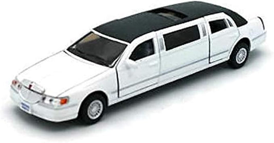 KiNSMART 1999 Lincoln Town Car Stretch Limousine 7Inch 1:38 Scale Die Cast Metal Model Limo Toy (White)