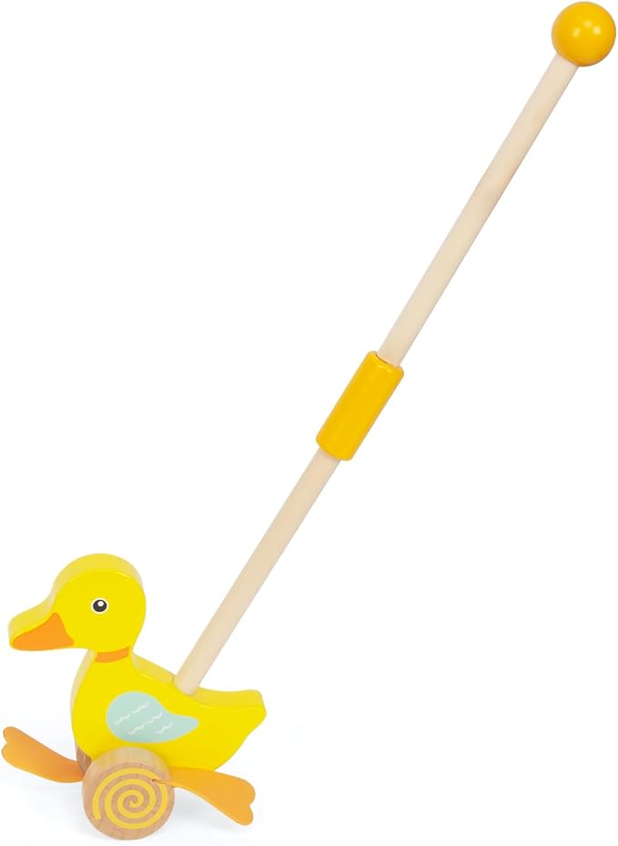 Wooden Push Toys for Toddlers 1-3, Baby Pull Along Stick Walking Duck | Montessori Early Development Toy for 1 Year Old Girls Boys Birthday Gift