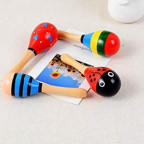 Mini Wooden Maracas for Kids, Wooden Fiesta Maracas Assorted Color and Design,Pack of 6 (Random Color Pattern)