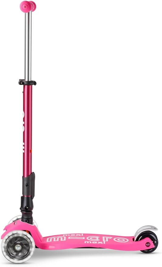 Micro Kickboard | Maxi Foldable LED Kids Scooter for Ages 5-12 | Children up to 110 lbs | 3 Wheel Lean-to-Steer Design | Adjustable T Bar | Smooth Ride, Motion Activated PU LED Wheels | Swiss Design