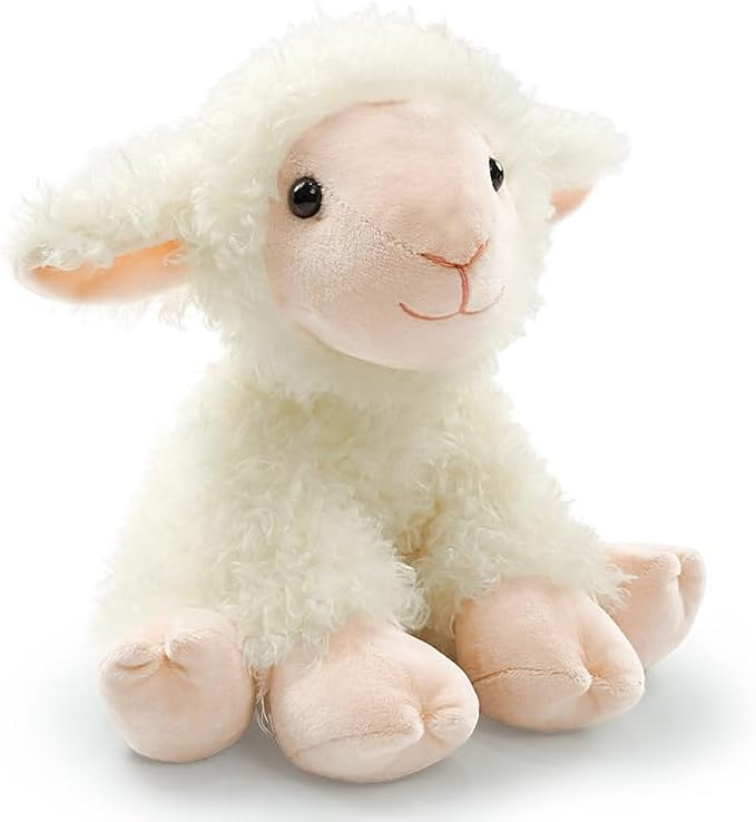 Plush Lamb Sitting Toys Stuffed Animal, Realistic Sheep Stuffed Animal Toy Characters Stuffed Filled in Limbs 8.5 Inch Soft Huggable for Kids with Stuffed Animals Easter Baptism Gift for Girls Boys