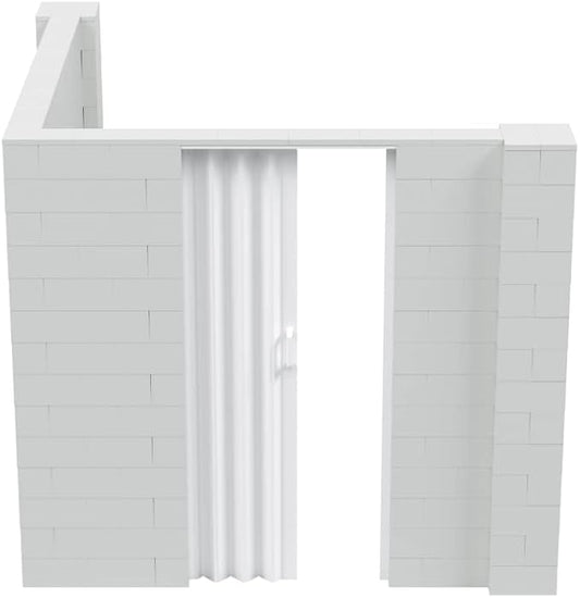 EverBlock 8’ x 8’ x 7’ L-Shaped Wall Kit with Accordion Door | 3’ x 7’ Doorway | Modular Building Blocks | Wall Display | Room Divider & Partition | Reusable | Indoor & Outdoor Use | Translucent