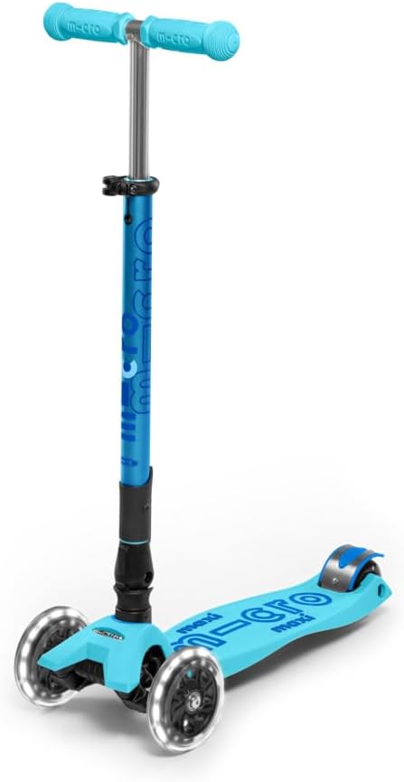 Micro Kickboard | Maxi Foldable LED Kids Scooter for Ages 5-12 | Children up to 110 lbs | 3 Wheel Lean-to-Steer Design | Adjustable T Bar | Smooth Ride, Motion Activated PU LED Wheels | Swiss Design