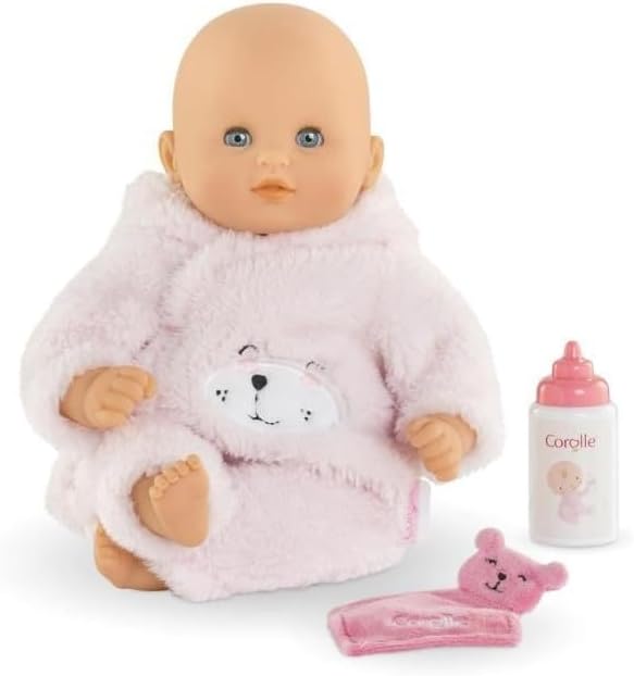 Corolle My First Baby Doll Cuddly Teddy Bear - 12" Soft Boy Baby Doll with Vanilla Scent, Pink Bear Outfit & Sleeping Eyes for Girls, Cute Reborn Realistic Baby Dolls for 2 Year Old Girls