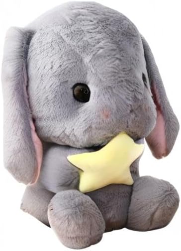 HOUPU Soft Toy - Sitting Lop Eared Rabbit, Easter White Rabbit Stuffed Bunny Animal with Carrot Soft Lovely Realistic Long-Eared Standing Pink Plush Toys (Gray-Star,12.5in/32cm)