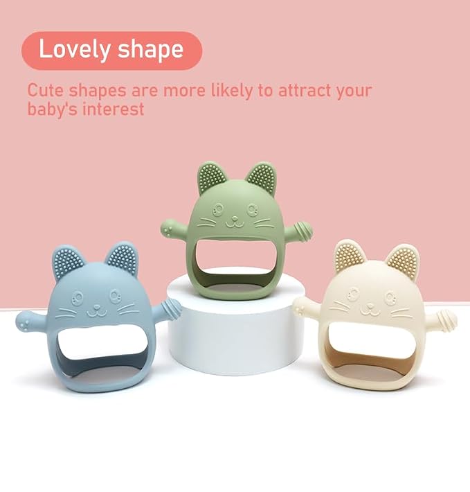 HippoBaby Rabbit Hand Guard Teether 2-Pack – Silicone Baby Teething Toys for Infants, Toddlers & Newborns – 100% Food Grade, BPA-Free¸Flexible Gum Soother (Rabbit Hand Guard - Blue/Green)