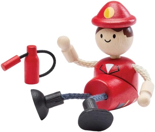 PlanToys® Wooden Firefighter Doll | Poseable 1:12 Scale Figure for Dollhouse Play, Rescue Missions & Emergency Scenarios | Eco Friendly Montessori Pretend Play Figure