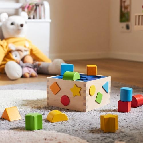 Goki Wooden Shape Sorting Cube for Toddlers 1-3 I 12 Shape Sorter Blocks, Montessori Learning Toy, Color Sorting & Fine Motor Skills Activity Cube