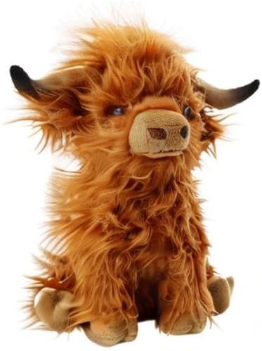 Cute Highland Cows Stuffed Animals,10.5 inches Realistic Cow Plush Toy,Highland Cattle Farm Toy Present for Adults Kids Boys Christmas Halloween Girls Birthday Plush Present