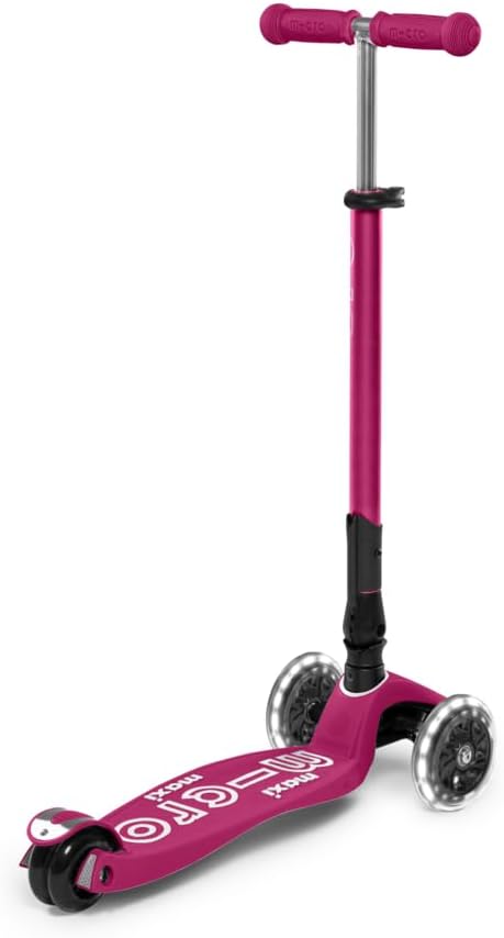Micro Kickboard | Maxi Foldable LED Kids Scooter for Ages 5-12 | Children up to 110 lbs | 3 Wheel Lean-to-Steer Design | Adjustable T Bar | Smooth Ride, Motion Activated PU LED Wheels | Swiss Design