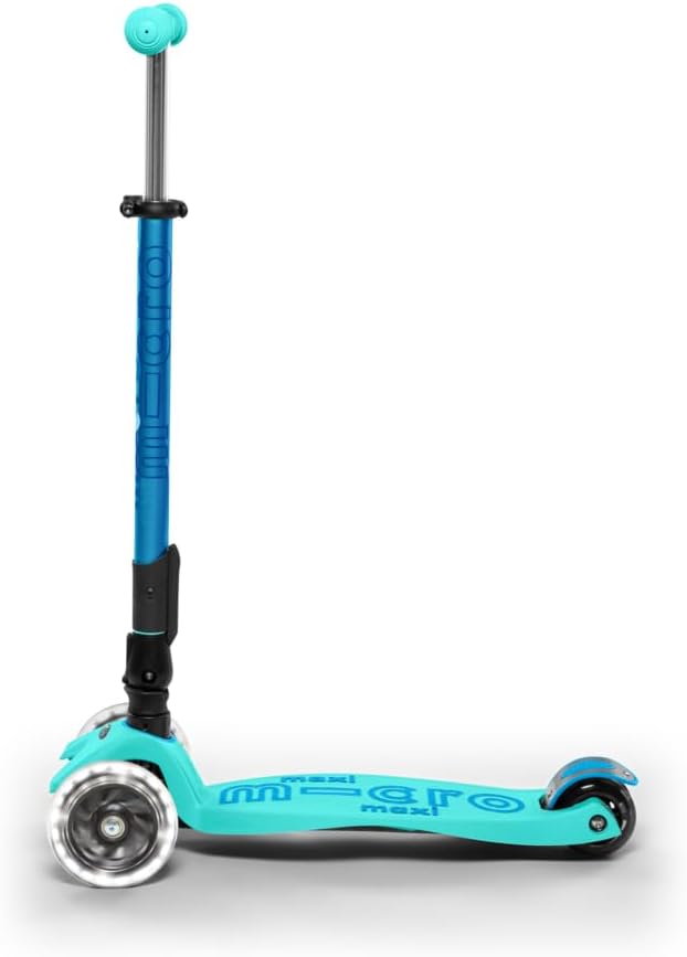 Micro Kickboard | Maxi Foldable LED Kids Scooter for Ages 5-12 | Children up to 110 lbs | 3 Wheel Lean-to-Steer Design | Adjustable T Bar | Smooth Ride, Motion Activated PU LED Wheels | Swiss Design