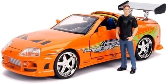 Jada Fast & Furious Brian’s 1995 Toyota Supra Diecast Model – 1:24 Scale Durable Die Cast Car – Includes Brian O' Conner Figure – Perfect for Collectors and Kids