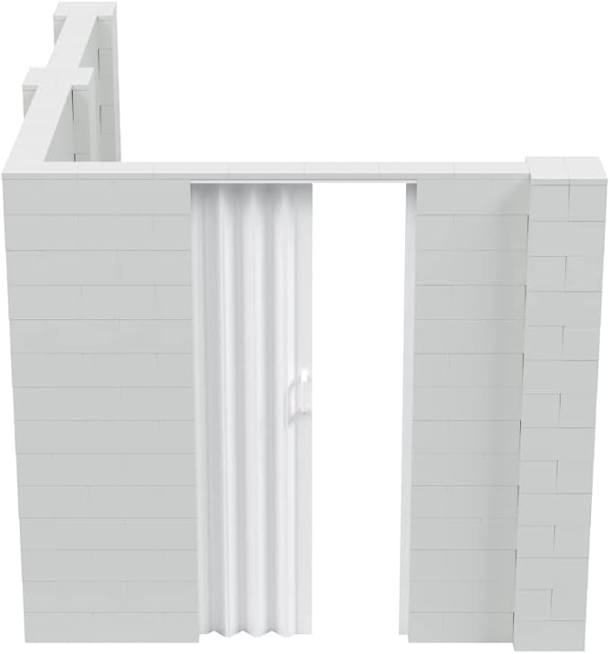EverBlock 8’ x 10’ x 7’ L-Shaped Wall Kit with Accordion Door | 3’ x 7’ Doorway | Modular Building Blocks | Wall Display | Room Divider & Partition | Reusable | Indoor & Outdoor Use | Red