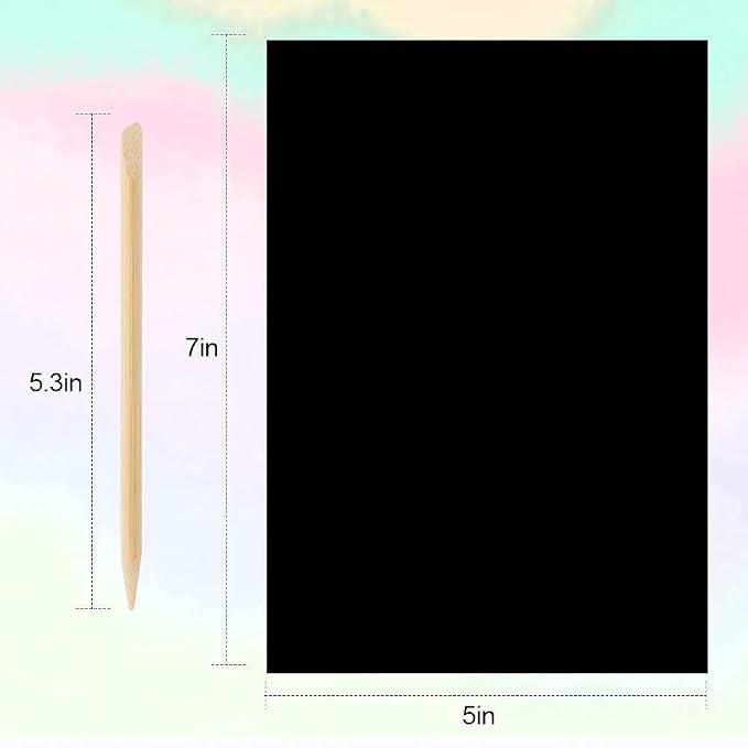 Mocoosy 60 PCS Rainbow Scratch Art Paper for Kids, Magic Scratch Paper Off Set Art and Craft Supplies, Black Scratch Pads Party Game Activities Birthday Gifts for Girls Boys 3 4 5 6 7 8 9 Years Old