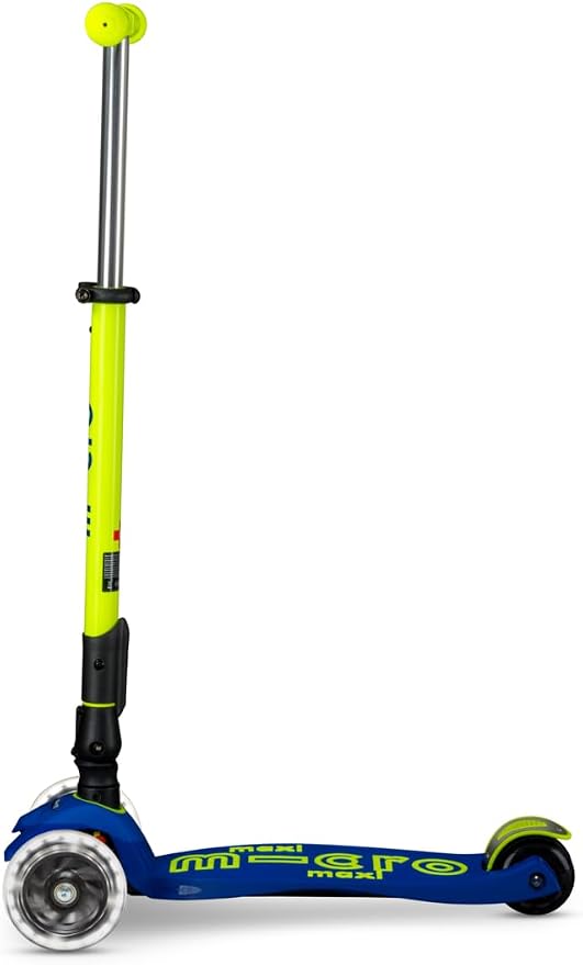 Micro Kickboard | Maxi Foldable LED Kids Scooter for Ages 5-12 | Children up to 110 lbs | 3 Wheel Lean-to-Steer Design | Adjustable T Bar | Smooth Ride, Motion Activated PU LED Wheels | Swiss Design