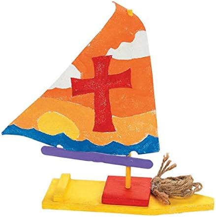 Fun Express DIY Wood Sailboat Kits 12 Pack - Premium Wooden Boat Building Craft Kit for Kids | Vacation Bible School VBS Supplies | Educational STEM Projects for Classroom & Summer Camp Activities