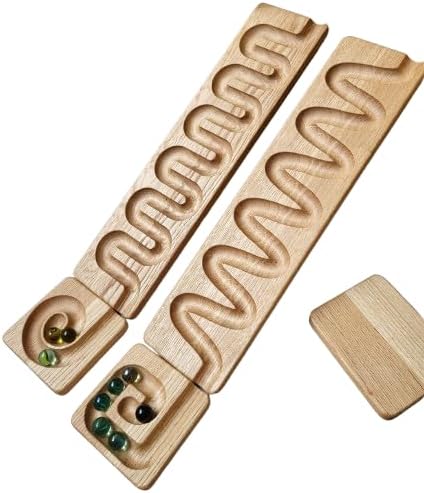 Marble Run Track Race Machine Personalized Wooden Maze Board Ball Run Course Gift for Kids Run Race Winding Track Roller (Set of 2)