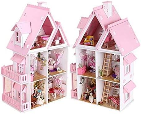 NWFashion Children's 17" 2 Floors with Furnitures Lights DIY Kits Assemble Miniature Wooden Dollhouse(Sunshine Alice)