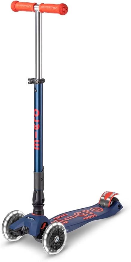Micro Kickboard | Maxi Foldable LED Kids Scooter for Ages 5-12 | Children up to 110 lbs | 3 Wheel Lean-to-Steer Design | Adjustable T Bar | Smooth Ride, Motion Activated PU LED Wheels | Swiss Design