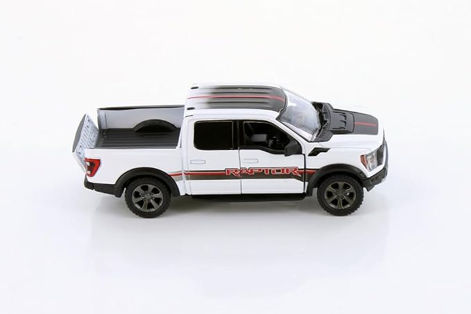 KiNSMART - 2022 Ford F-150 Raptor 5" 1:46 Scale Die Cast Model Toy Truck (White + Decals)