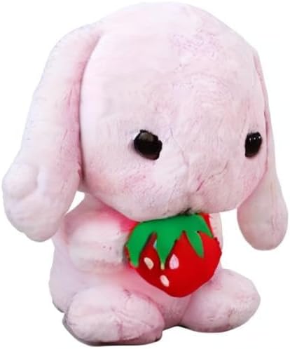 HOUPU Soft Toy - Sitting Lop Eared Rabbit, Easter White Rabbit Stuffed Bunny Animal with Carrot Soft Lovely Realistic Long-Eared Standing Pink Plush Toys (Pink-Strawberry,16.9in/43cm)