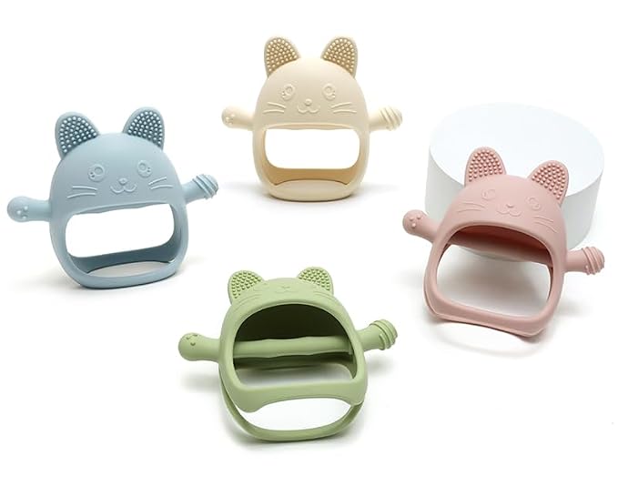 HippoBaby Rabbit Hand Guard Teether 2-Pack – Silicone Baby Teething Toys for Infants, Toddlers & Newborns – 100% Food Grade, BPA-Free¸Flexible Gum Soother (Rabbit Hand Guard - Blue/Green)