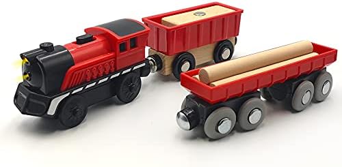 Battery Operated Cargo Train for Wooden Train Track Set Toys for Toddlers 3 4 5 Year Old Boys Kids Magnetic Couplings Construction site Fram Harbor Vehicle (Without Battery)