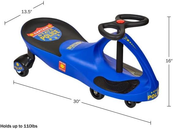 Wiggle Car - Police Ride on Toy for Ages 3 Years and Up with No Batteries, Gears, or Pedals Just Twist, Wiggle, and Go by Lil’ Rider (Blue)
