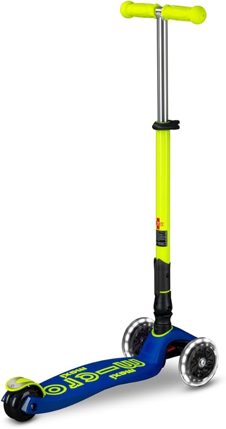 Micro Kickboard | Maxi Foldable LED Kids Scooter for Ages 5-12 | Children up to 110 lbs | 3 Wheel Lean-to-Steer Design | Adjustable T Bar | Smooth Ride, Motion Activated PU LED Wheels | Swiss Design