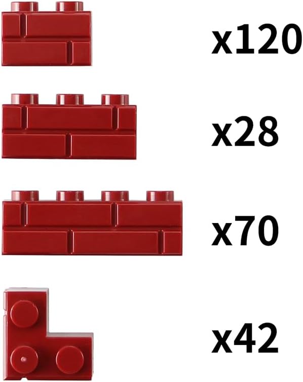 Masonry Bricks Set - Compatible with Major Brands Building Blocks, 260 Pieces Bulk 1x2 1x3 1x4 and Corner Bricks for DIY Wall House Construction Gift for Kids (Dark Red)