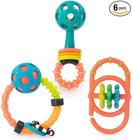 Sassy My First Rattles Newborn Gift Set with 3 Soft and Flexible Rattles,Ages 0+ Months,(Pack of 6)