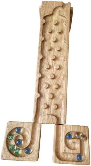 Wooden Marble Run Track Race Machine Set Maze Board Ball Run Montessori STEM Toy Gift for Kids Course Winding Roller Track Game Educational Construction Toy Gift for Kids (Rocks)