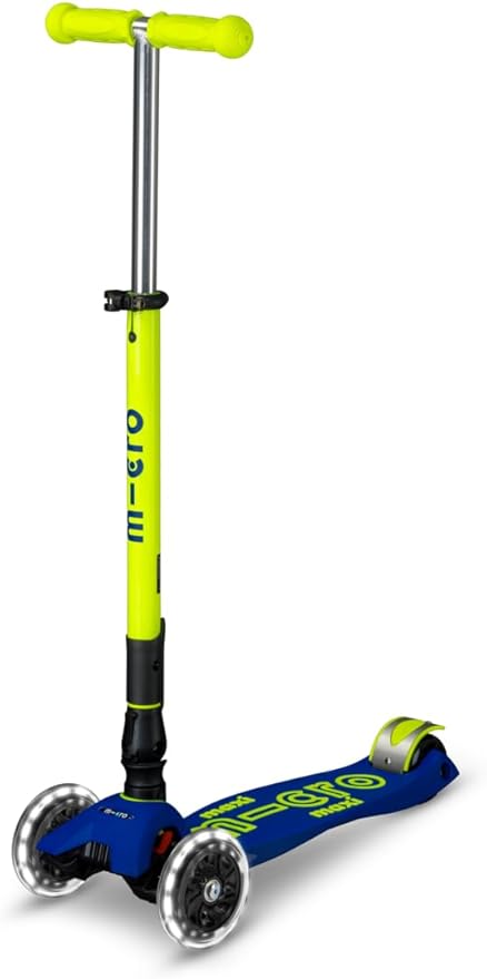 Micro Kickboard | Maxi Foldable LED Kids Scooter for Ages 5-12 | Children up to 110 lbs | 3 Wheel Lean-to-Steer Design | Adjustable T Bar | Smooth Ride, Motion Activated PU LED Wheels | Swiss Design