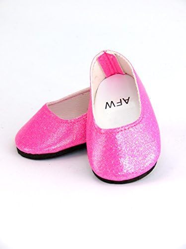 American Fashion World Pink and Purple Glitter Flats for 18-Inch Dolls | 2 Pack | Premium Quality & Trendy Design | Dolls Shoes | Shoe Fashion for Dolls for Popular Brands