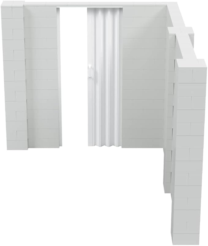 EverBlock 8’ x 10’ x 7’ L-Shaped Wall Kit with Accordion Door | 3’ x 7’ Doorway | Modular Building Blocks | Wall Display | Room Divider & Partition | Reusable | Indoor & Outdoor Use | Red