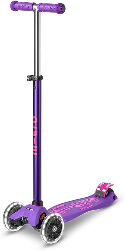 Micro Kickboard | Maxi LED Kids Scooter for Ages 5-12 | Children up to 110 lbs | 3 Wheel Lean-to-Steer Design | Adjustable T Bar | Smooth Ride, Motion Activated PU LED Wheels | Swiss Design
