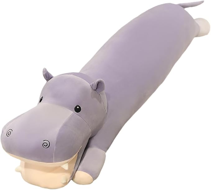 Long Hippo Stuffed Animal Body Pillow Hippo Plush Throw Pillow Toy Soft Weighted Hippos Plush Stuffed Gift for Kids Grilfriend