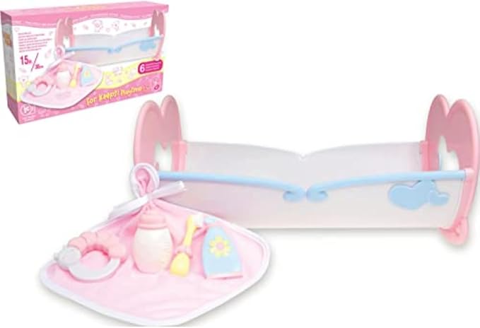 JC Toys Baby Doll Rocking Crib for Keeps Playtime! | Fits Dolls up to 15" | Includes Bed Time Accessories | Ages 2+, Pink