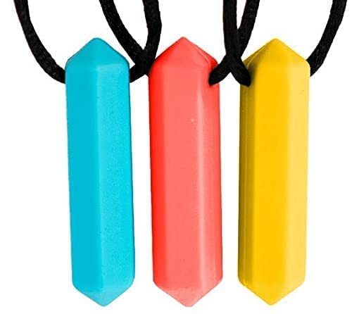 Crayon Sensory Necklace 3 Set - Best for Kids or Adults that Like Biting or Have Autism – Perfectly Textured Silicone Chewy Toys - Chewing Pendant for Boys & Girls, Chew Necklaces - Sunset