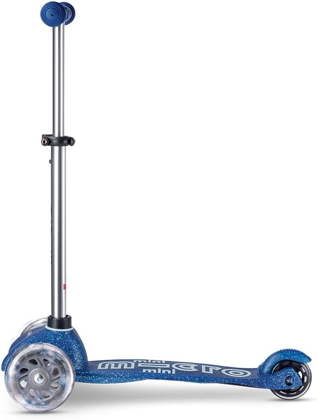 Micro Kickboard | Mini Deluxe Glitter LED Kids Scooter for Ages 2–5 | Children up to 110 lbs | 3 Wheel Lean-to-Steer Design | Adjustable T Bar | Motion-Activated PU LED Wheels | Swiss Design