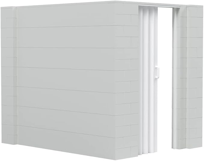 EverBlock 6’ x 8’ x 7’ L-Shaped Wall Kit with Accordion Door | 3’ x 7’ Doorway | Modular Building Blocks | Wall Display | Room Divider & Partition | Reusable | Indoor & Outdoor Use | Light Gray