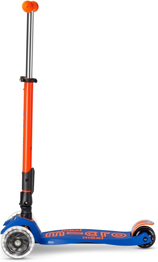 Micro Kickboard | Maxi Foldable LED Kids Scooter for Ages 5-12 | Children up to 110 lbs | 3 Wheel Lean-to-Steer Design | Adjustable T Bar | Smooth Ride, Motion Activated PU LED Wheels | Swiss Design