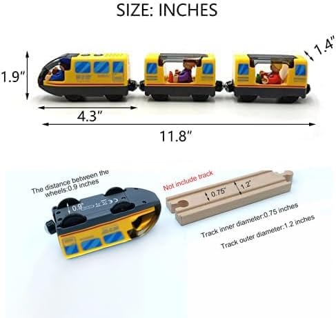 Battery Operated Locomotive Train Set for Wooden Train Tracks Magnetic Connection, Powerful Engine Bullet Train Set Compatible with Thomas, Brio, Melissa and Doug, Electric Train Toys for Toddlers