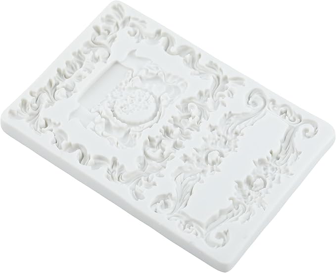 Baroque Curlicues Scroll Lace Relief Polymer Clay Mold Baroque Relief Lace Filigree Silicone Molds for DIY Craft Epoxy Resin Casting Polymer Clay Crafts Air Dry Jewelry Making