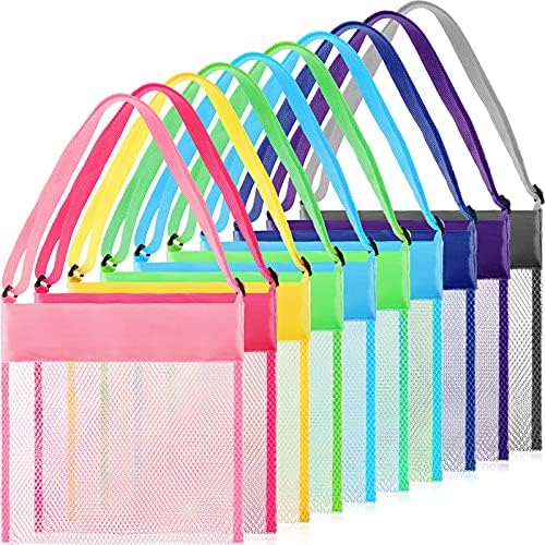 Frienda 15 Pack Mesh Beach Tote Bag, Seashell Bags, Bag Toys Organizer for Holding Beach Children' Toys Market Picnic(8.5 x 8.3 Inch,Classic Style)