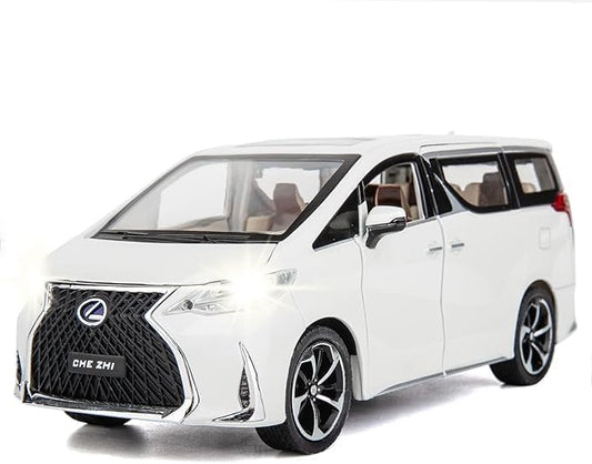 WAKAKAC Alloy Diecast Model Car 1/24 LM300 MPV Pull Back Collectible Toy Car with Light and Sound Toy Vehicle for Kids Children Gift (White)