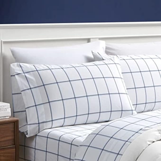 Nautica – Twin XL Size Sheet Set, Crisp Cotton Percale Bedding with Matching Pillowcase, Lightweight & Breathable Bed Sheets, Deep Pocket, College Dorm Room Essentials (Plot Blue)