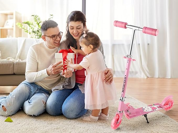 Scooter for Kids Ages 3-12 - Kids Kick Scooters with Led Light Up Wheels & 3 Levels Adjustable Handlebar, Lightweight Foldable 2 Wheel Girly Pink Scooter Christmas Birthday for Girls Boys.