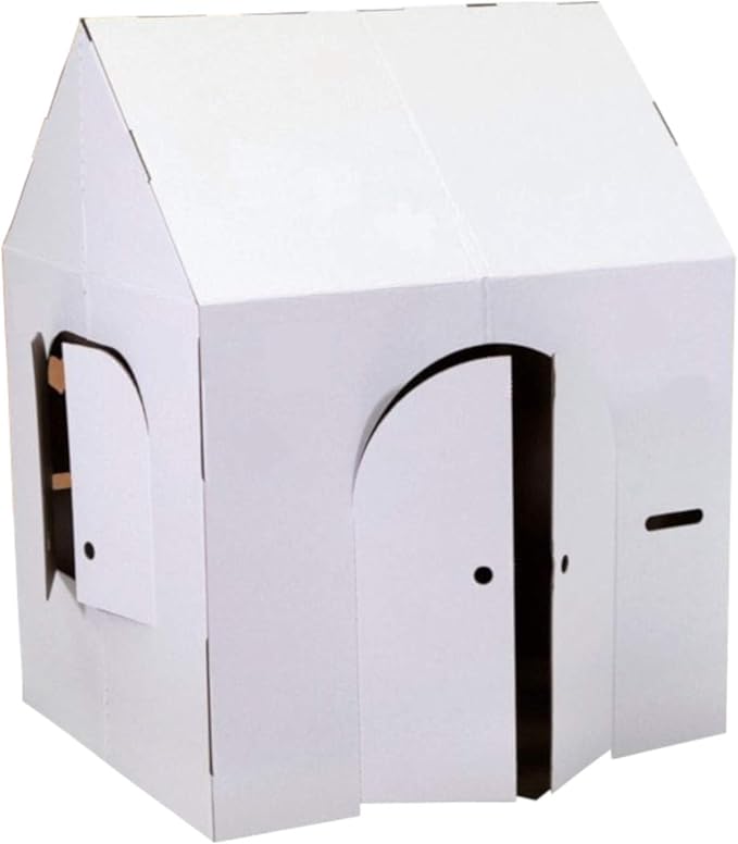 Easy Playhouse Blank Crafty Cottage - Kids Art and Craft for Indoor Fun, Color, Draw, Doodle on this Blank Canvas – Decorate and Personalize a Cardboard Fort, 32" x 26.5" x 40.5" - Made in USA, Age 3+